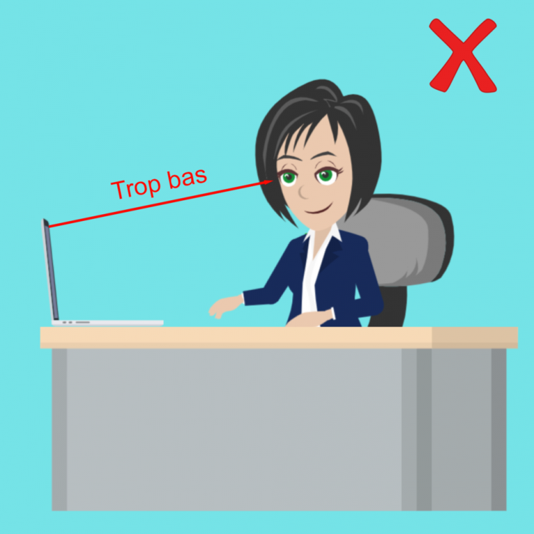 Exemple de mauvais cadrage en visioconférence : caméra trop basse donnant un angle peu professionnel.